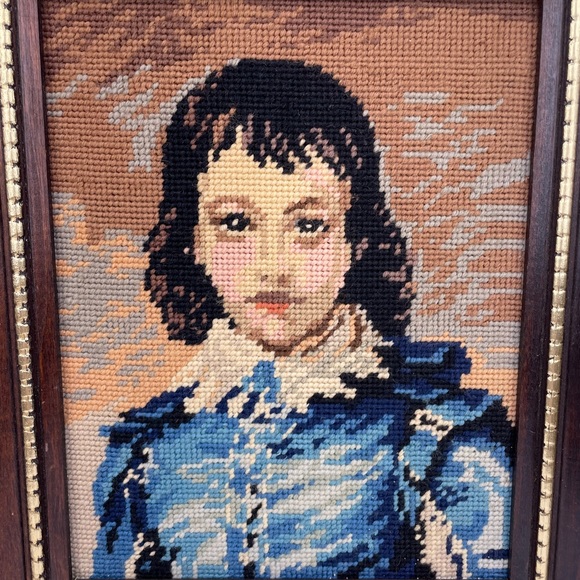 VINTAGE Portrait The Blue Boy Needlepoint Art - Picture 2 of 6